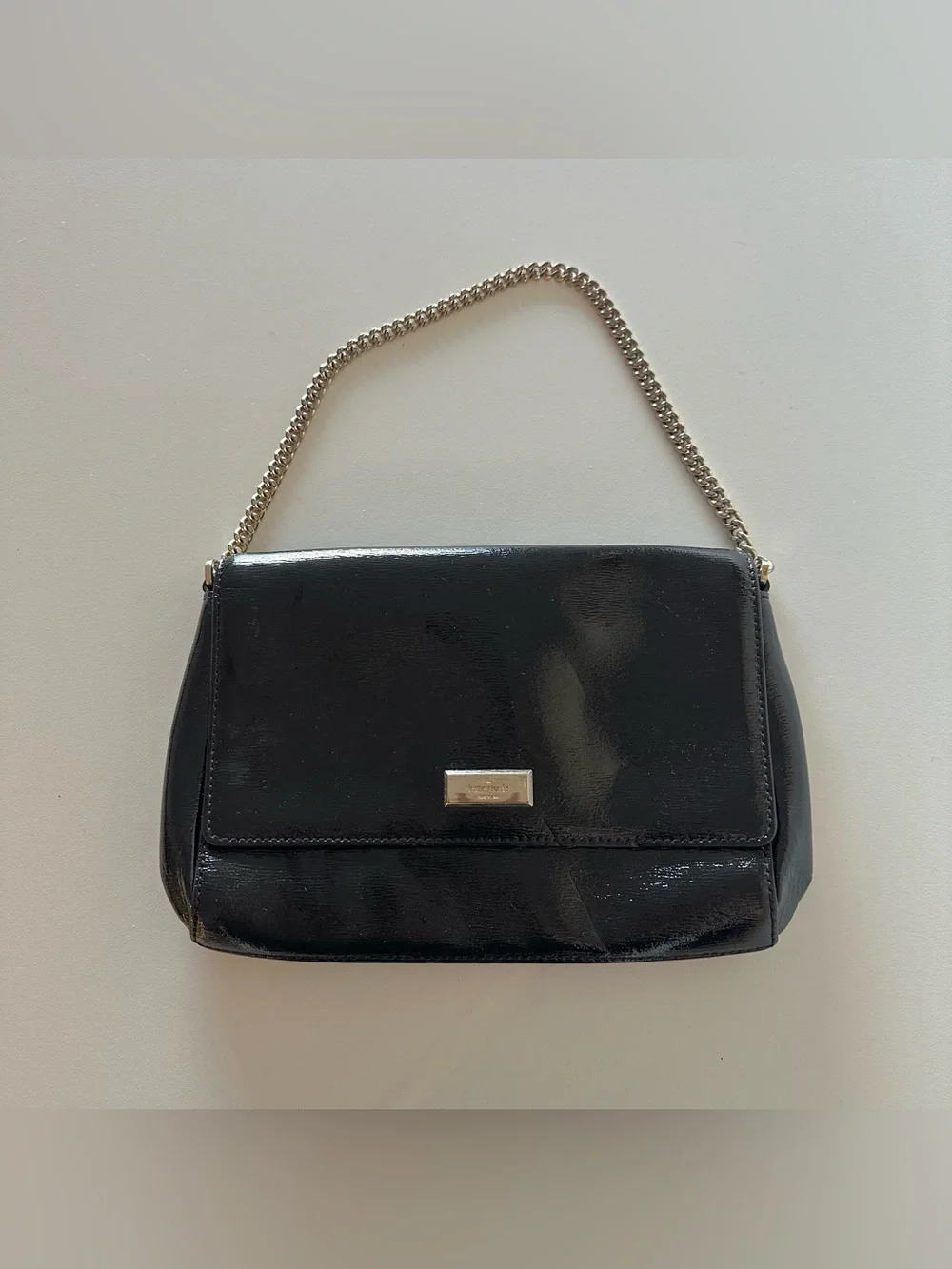 Kate Spade Y2K Laurel Way Greer Patent Black Leather Shoulder Bag Chain   Super